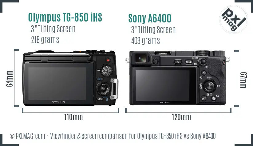 Olympus TG-850 iHS vs Sony A6400 Screen and Viewfinder comparison