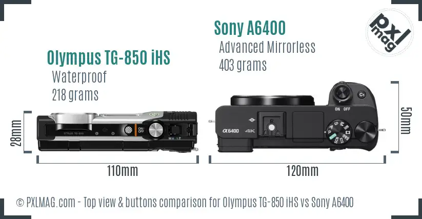 Olympus TG-850 iHS vs Sony A6400 top view buttons comparison