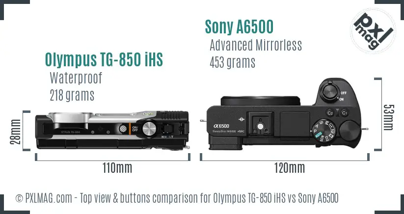 Olympus TG-850 iHS vs Sony A6500 top view buttons comparison