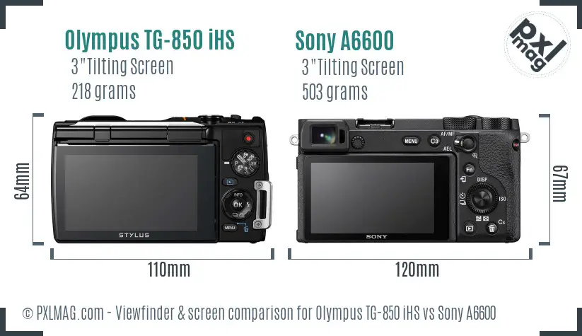 Olympus TG-850 iHS vs Sony A6600 Screen and Viewfinder comparison