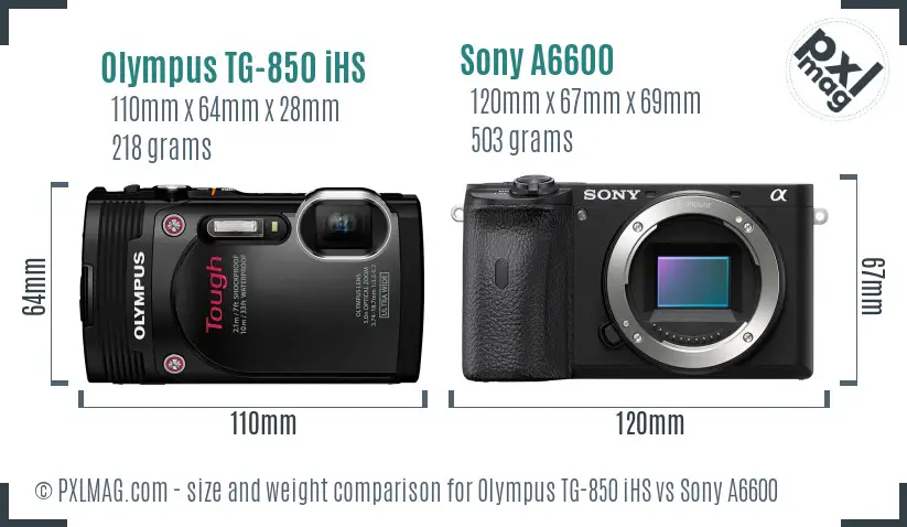 Olympus TG-850 iHS vs Sony A6600 size comparison