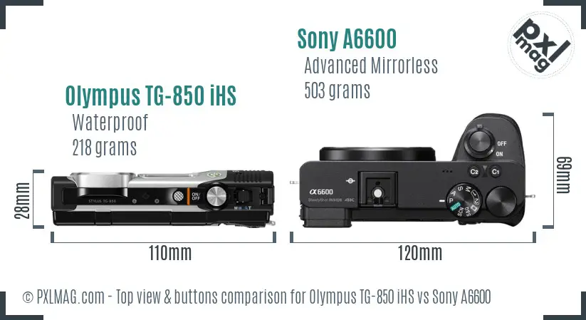 Olympus TG-850 iHS vs Sony A6600 top view buttons comparison