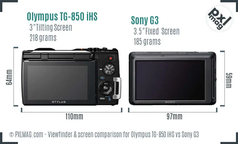 Olympus TG-850 iHS vs Sony G3 Screen and Viewfinder comparison