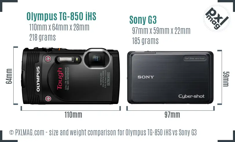 Olympus TG-850 iHS vs Sony G3 size comparison