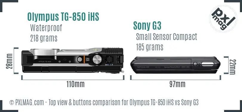 Olympus TG-850 iHS vs Sony G3 top view buttons comparison