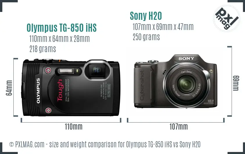 Olympus TG-850 iHS vs Sony H20 size comparison