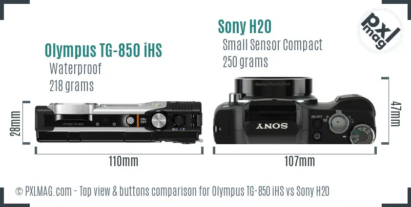 Olympus TG-850 iHS vs Sony H20 top view buttons comparison