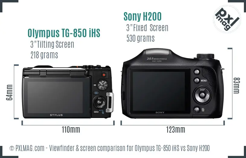 Olympus TG-850 iHS vs Sony H200 Screen and Viewfinder comparison