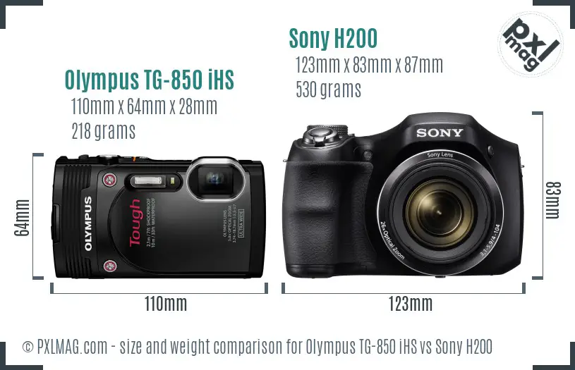 Olympus TG-850 iHS vs Sony H200 size comparison