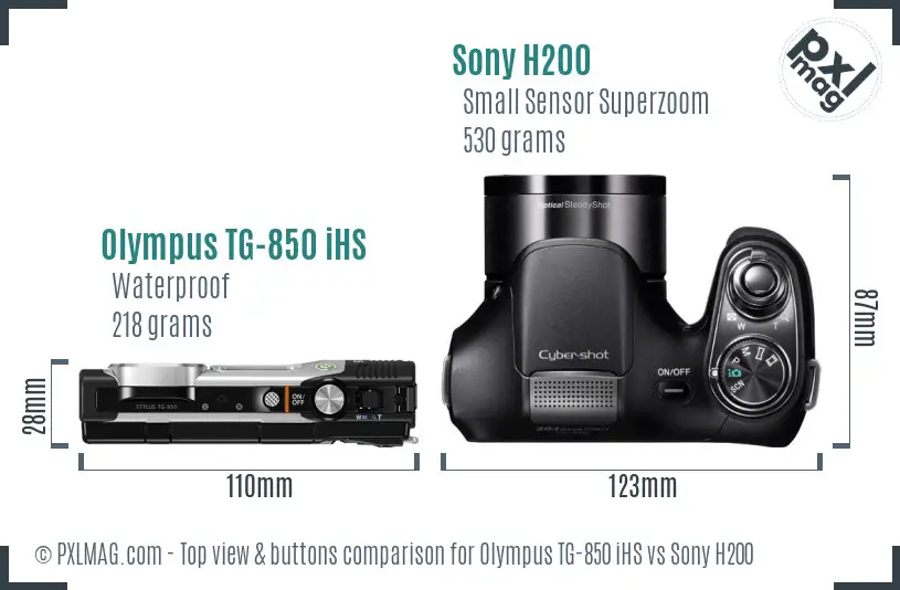 Olympus TG-850 iHS vs Sony H200 top view buttons comparison