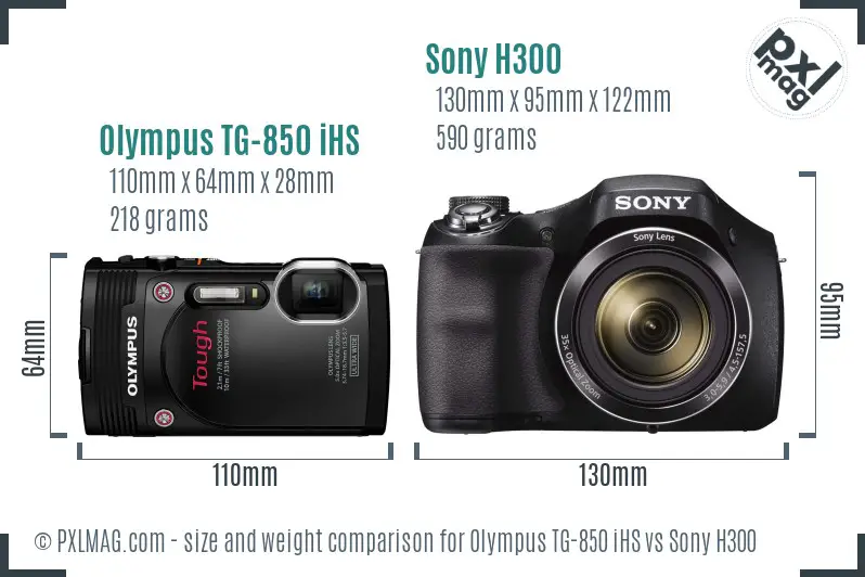Olympus TG-850 iHS vs Sony H300 size comparison