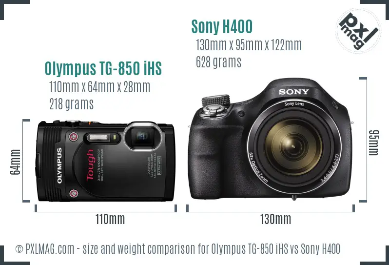 Olympus TG-850 iHS vs Sony H400 size comparison