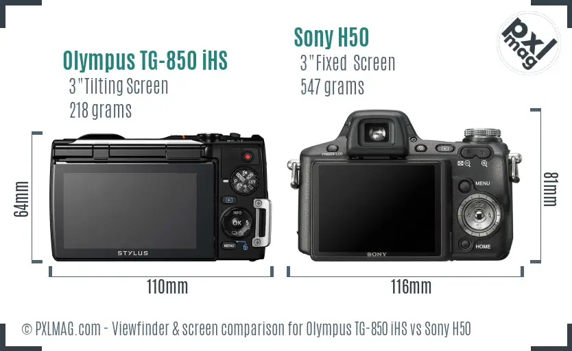 Olympus TG-850 iHS vs Sony H50 Screen and Viewfinder comparison