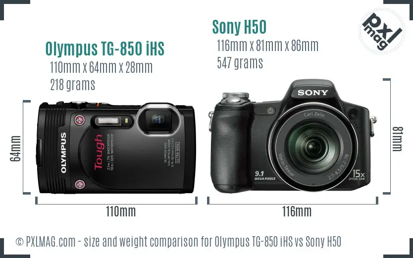 Olympus TG-850 iHS vs Sony H50 size comparison