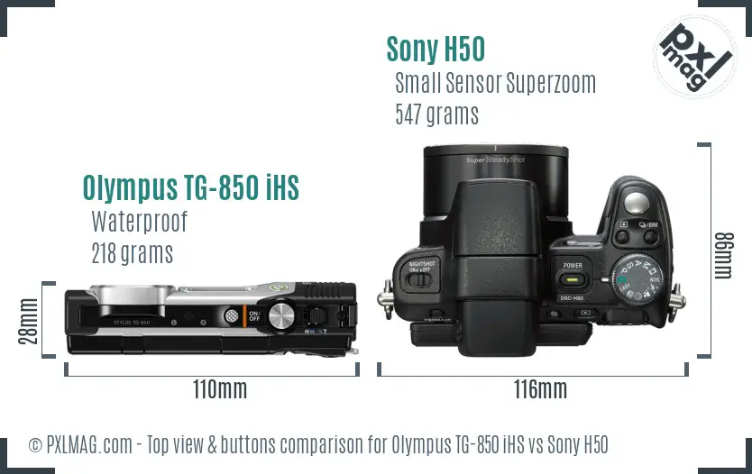 Olympus TG-850 iHS vs Sony H50 top view buttons comparison