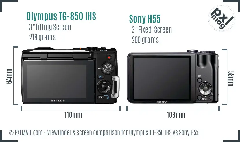 Olympus TG-850 iHS vs Sony H55 Screen and Viewfinder comparison