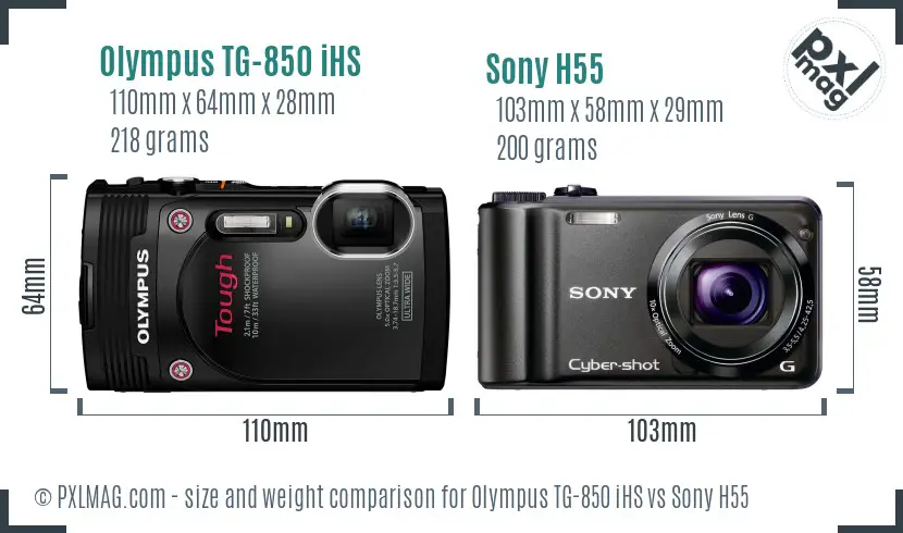 Olympus TG-850 iHS vs Sony H55 size comparison