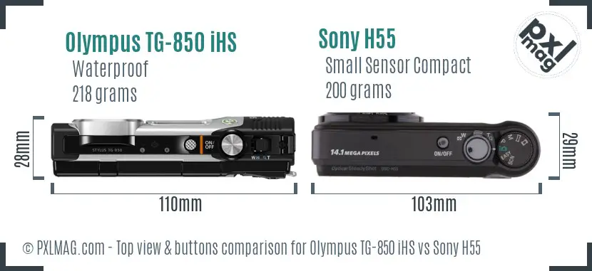 Olympus TG-850 iHS vs Sony H55 top view buttons comparison