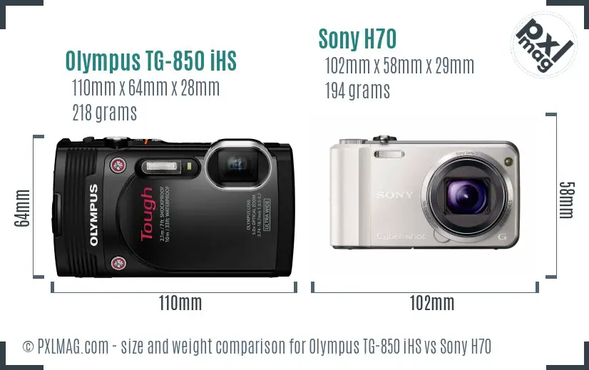 Olympus TG-850 iHS vs Sony H70 size comparison