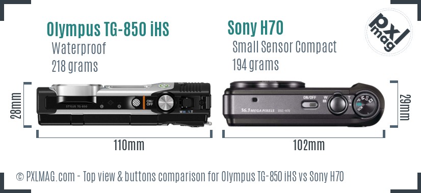 Olympus TG-850 iHS vs Sony H70 top view buttons comparison
