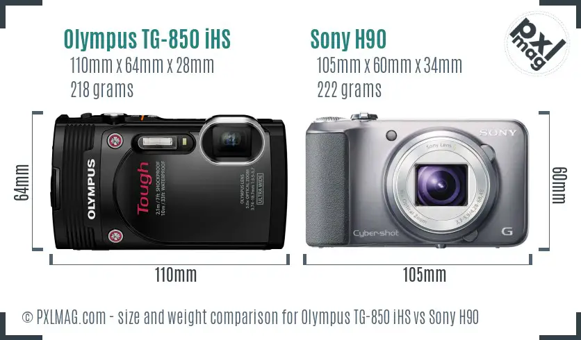 Olympus TG-850 iHS vs Sony H90 size comparison