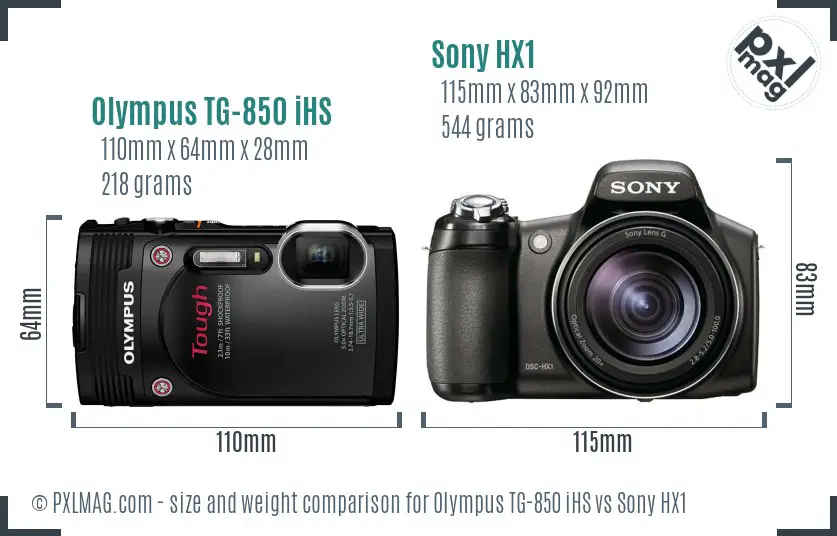 Olympus TG-850 iHS vs Sony HX1 size comparison