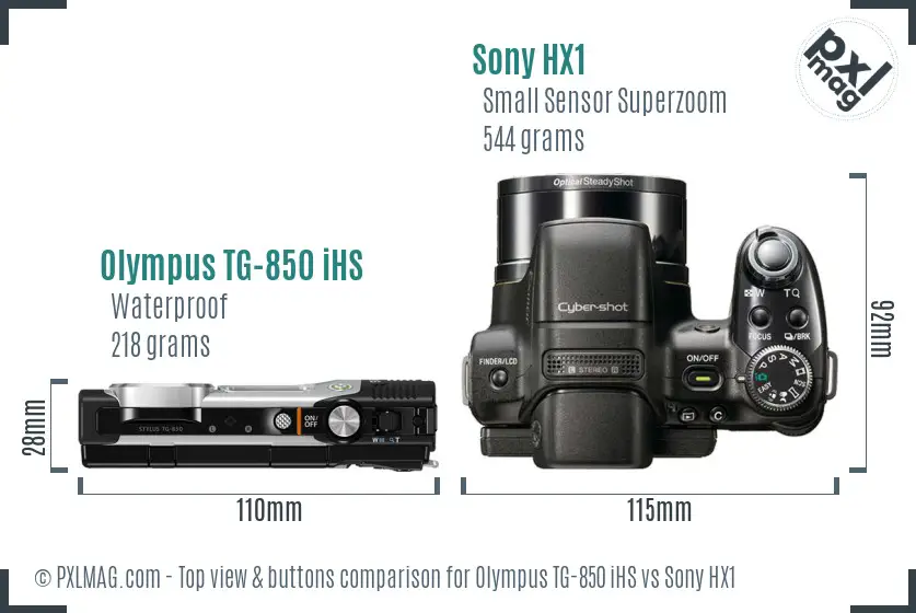 Olympus TG-850 iHS vs Sony HX1 top view buttons comparison