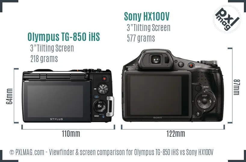 Olympus TG-850 iHS vs Sony HX100V Screen and Viewfinder comparison