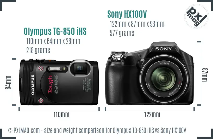 Olympus TG-850 iHS vs Sony HX100V size comparison