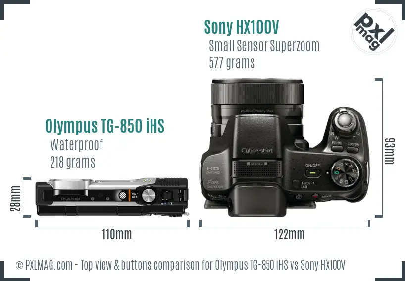 Olympus TG-850 iHS vs Sony HX100V top view buttons comparison