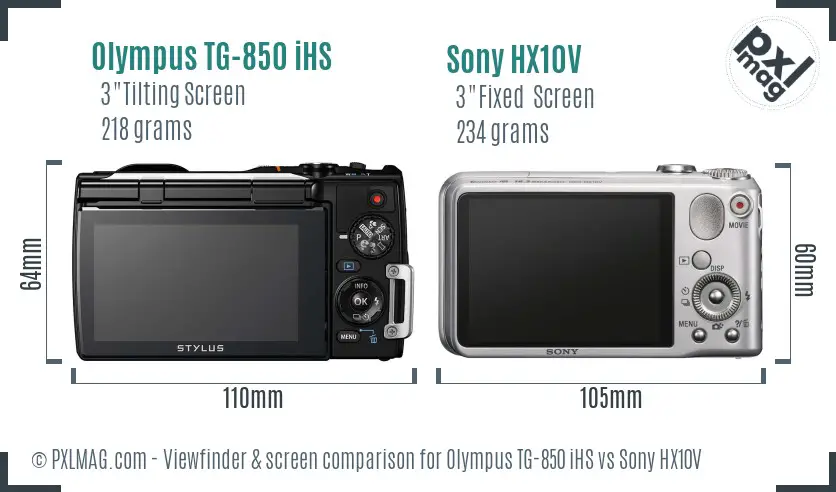 Olympus TG-850 iHS vs Sony HX10V Screen and Viewfinder comparison