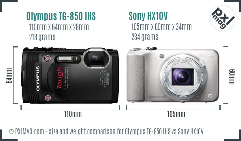 Olympus TG-850 iHS vs Sony HX10V size comparison