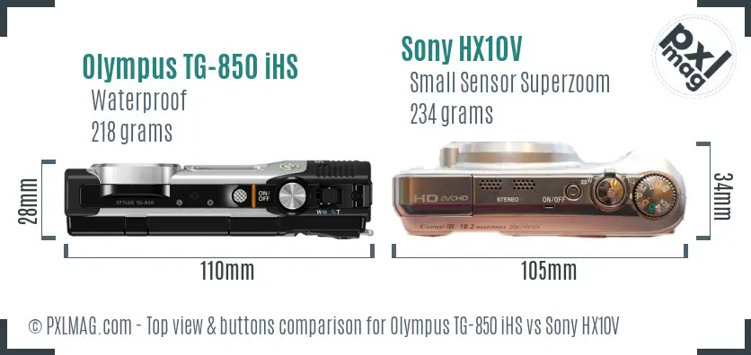Olympus TG-850 iHS vs Sony HX10V top view buttons comparison
