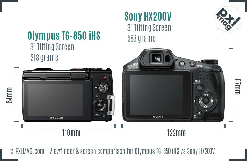 Olympus TG-850 iHS vs Sony HX200V Screen and Viewfinder comparison