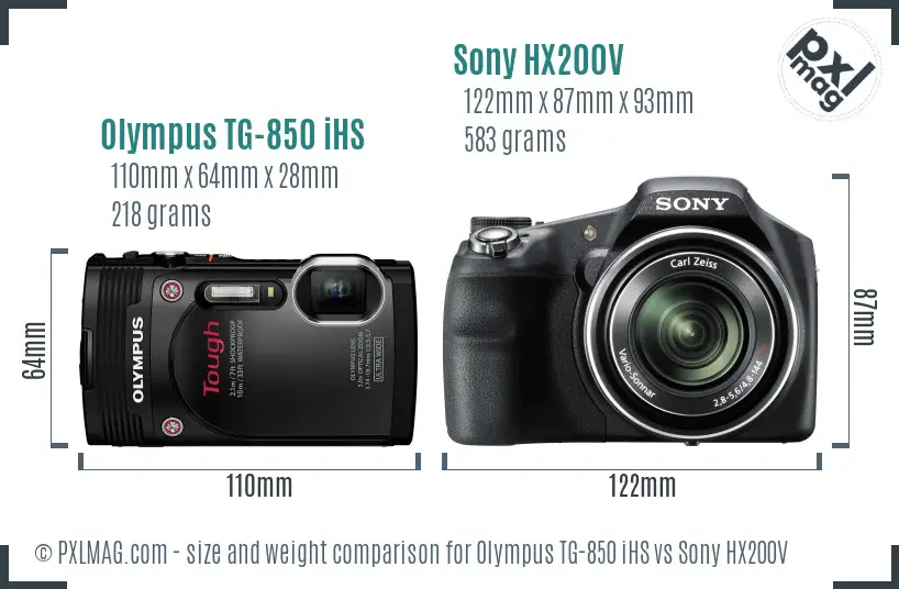 Olympus TG-850 iHS vs Sony HX200V size comparison