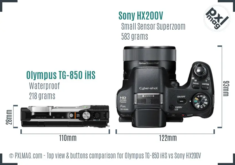 Olympus TG-850 iHS vs Sony HX200V top view buttons comparison