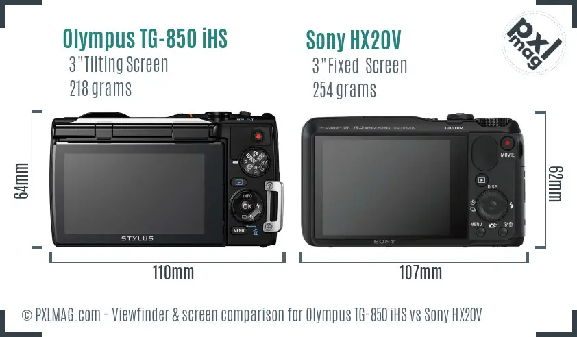 Olympus TG-850 iHS vs Sony HX20V Screen and Viewfinder comparison