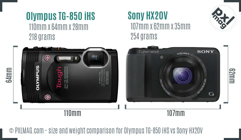 Olympus TG-850 iHS vs Sony HX20V size comparison