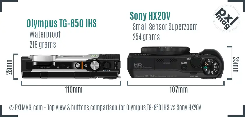 Olympus TG-850 iHS vs Sony HX20V top view buttons comparison