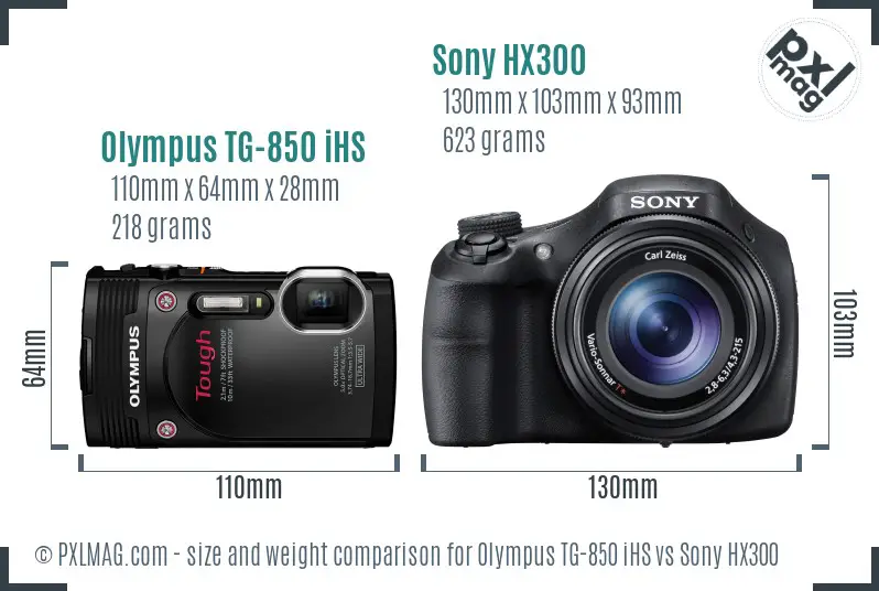 Olympus TG-850 iHS vs Sony HX300 size comparison