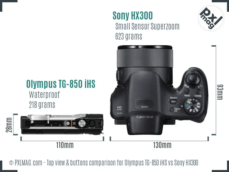 Olympus TG-850 iHS vs Sony HX300 top view buttons comparison