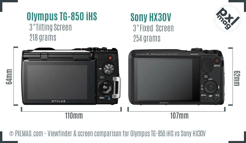 Olympus TG-850 iHS vs Sony HX30V Screen and Viewfinder comparison