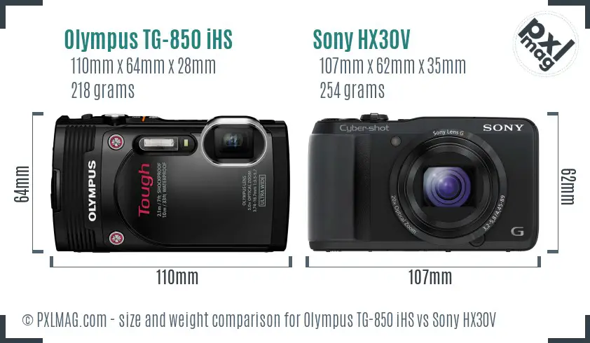 Olympus TG-850 iHS vs Sony HX30V size comparison