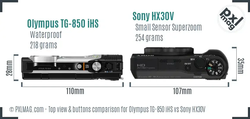 Olympus TG-850 iHS vs Sony HX30V top view buttons comparison