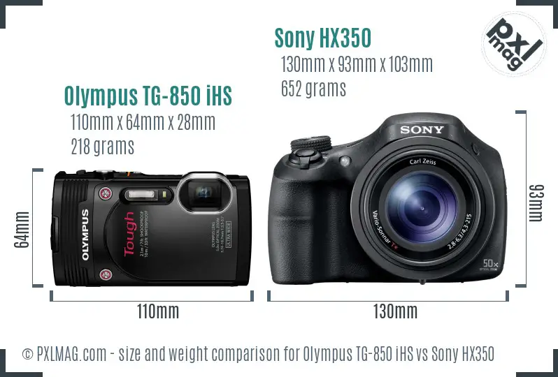 Olympus TG-850 iHS vs Sony HX350 size comparison