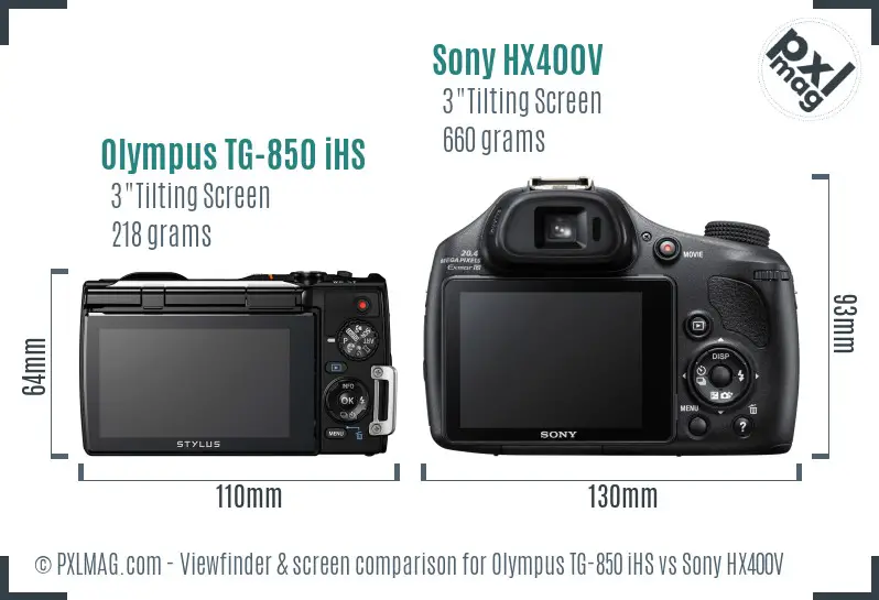 Olympus TG-850 iHS vs Sony HX400V Screen and Viewfinder comparison