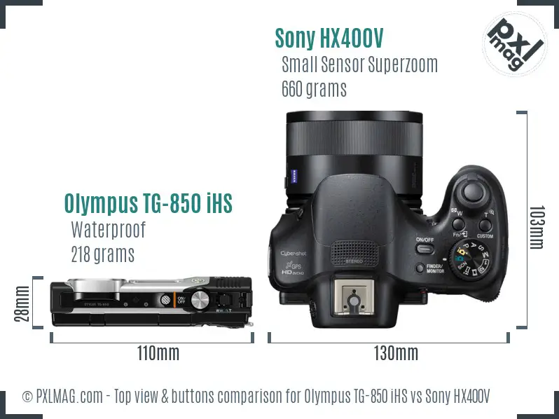 Olympus TG-850 iHS vs Sony HX400V top view buttons comparison