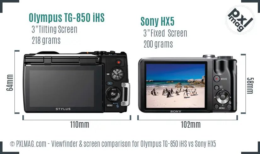 Olympus TG-850 iHS vs Sony HX5 Screen and Viewfinder comparison