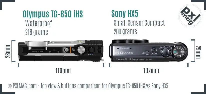 Olympus TG-850 iHS vs Sony HX5 top view buttons comparison