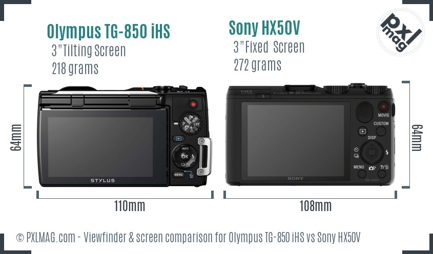 Olympus TG-850 iHS vs Sony HX50V Screen and Viewfinder comparison